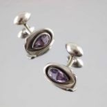 Kalo Shop, a pair of American Arts and Crafts silver and amethyst cufflinks