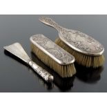 A Chinese silver three piece brush and shoe horn set, Tuck Chang, Shanghai circa 1910