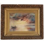 James McBain (19th/20th century), Boat at Sunset, watercolour, 24cm x 34cm, framed