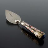 A Victorian silver and porcelain handled butter trowel, Saunders and Shepherd, London 1886