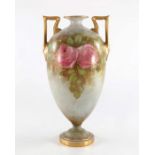 A Royal Worcester twin handed pedestal vase