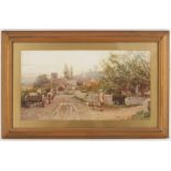 David Bates (1840-1921), Village Life, watercolour, signed, 25cm x 48cm, framed