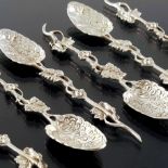 A set of six mid 18th century style cast white metal teaspoons