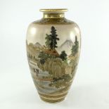 A Japanese satsuma ware baluster vase, early 20th Century, extensively decorated in raised gilt