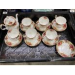 Royal Albert Old Country Roses tea ware,inc teapot, six cups and 9 saucers