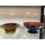 A circular lustre bowl and a smoked glass dish (2)