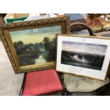 20th century, River and Landscape scene, oil on board, indistinctly signed, 40cm x 50cm, framed, tog