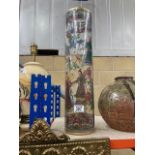 A cylindrical glass vase enamelled with oriental figures 52 height