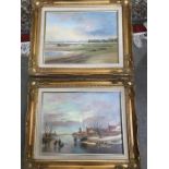 Two 20th century Oil paintings; Maurice Coveney, Winter Scene and River Medway Lower Gillingham, Ken