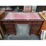 A reproduction magohany twin pedestal writing desk, 120cm wide