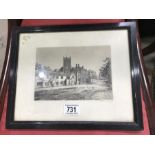 Assorted pictures, including watercolour of farm cottage and chickens monogrammed RIP, four prints f