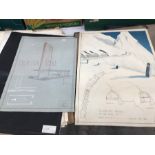 3 folios of student architecture drawings, University of Manchester