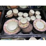Royal Doulton bone china tea set Reg No 778209 Decorators No H2586 pink ground Willow Pattern (35+)
