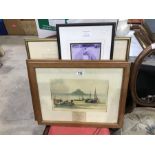 E Sharland, pair of signed etchings together with two other prints (4)