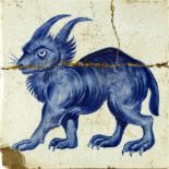 William De Morgan, a blue and white Lynx tile