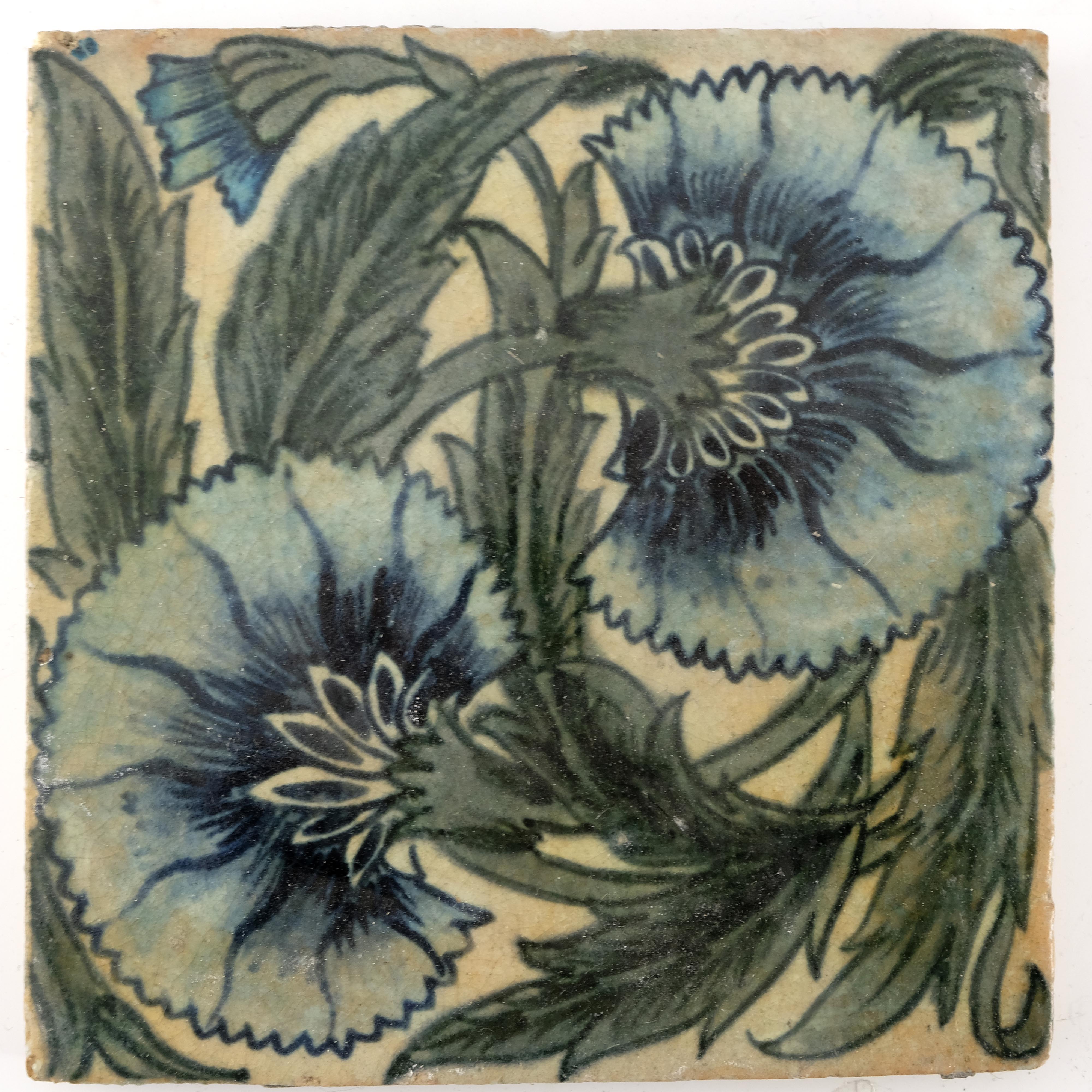 William De Morgan, a Double Carnation large tile