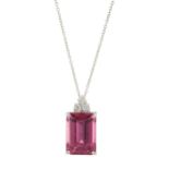 An 18ct gold pink tourmaline and diamond pendant, with chain