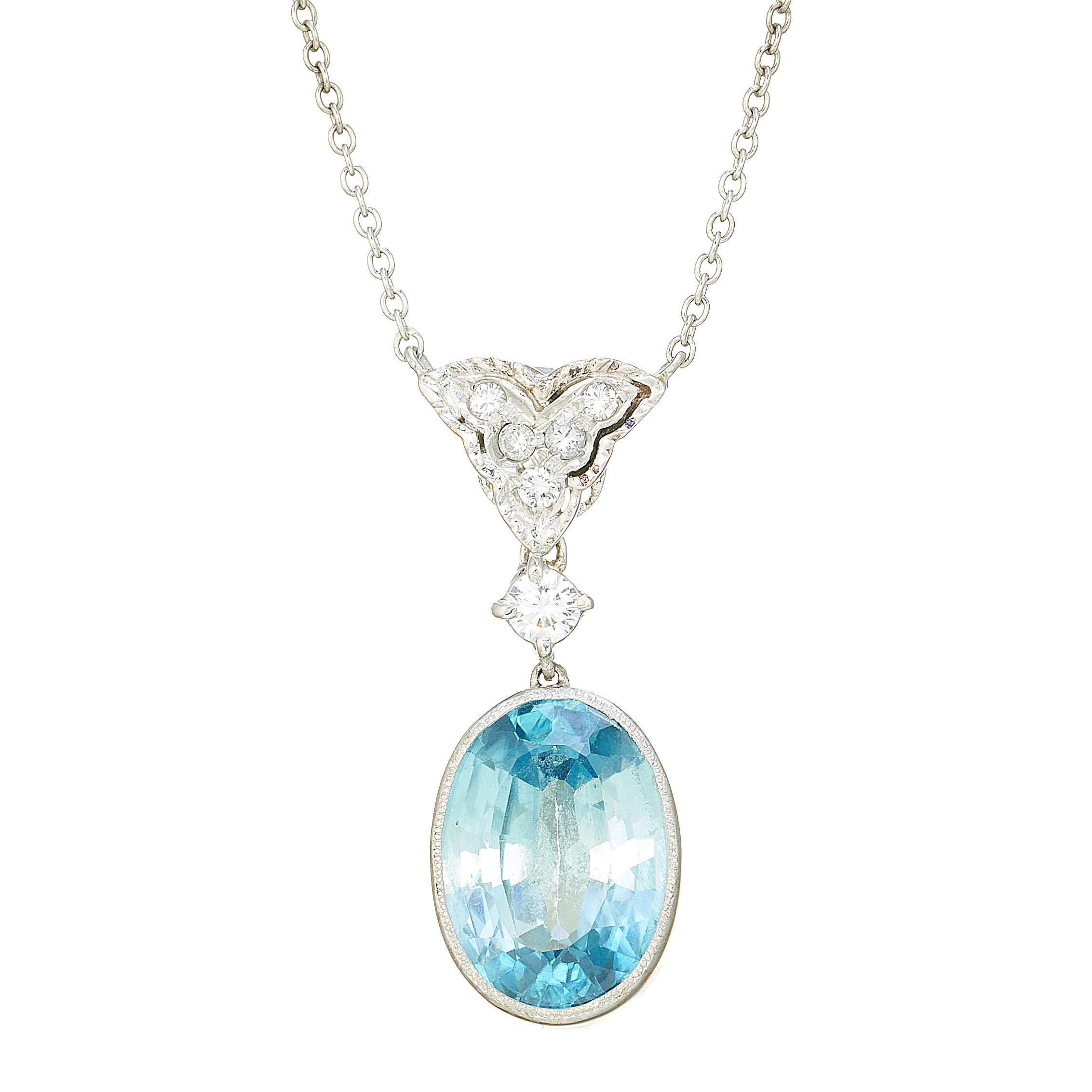 A platinum blue zircon and diamond necklace