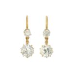 A pair of early 20th century gold, old-cut diamond drop earrings