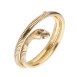 Cropp & Farr, a mid 20th century 9ct gold ruby flexible snake bangle