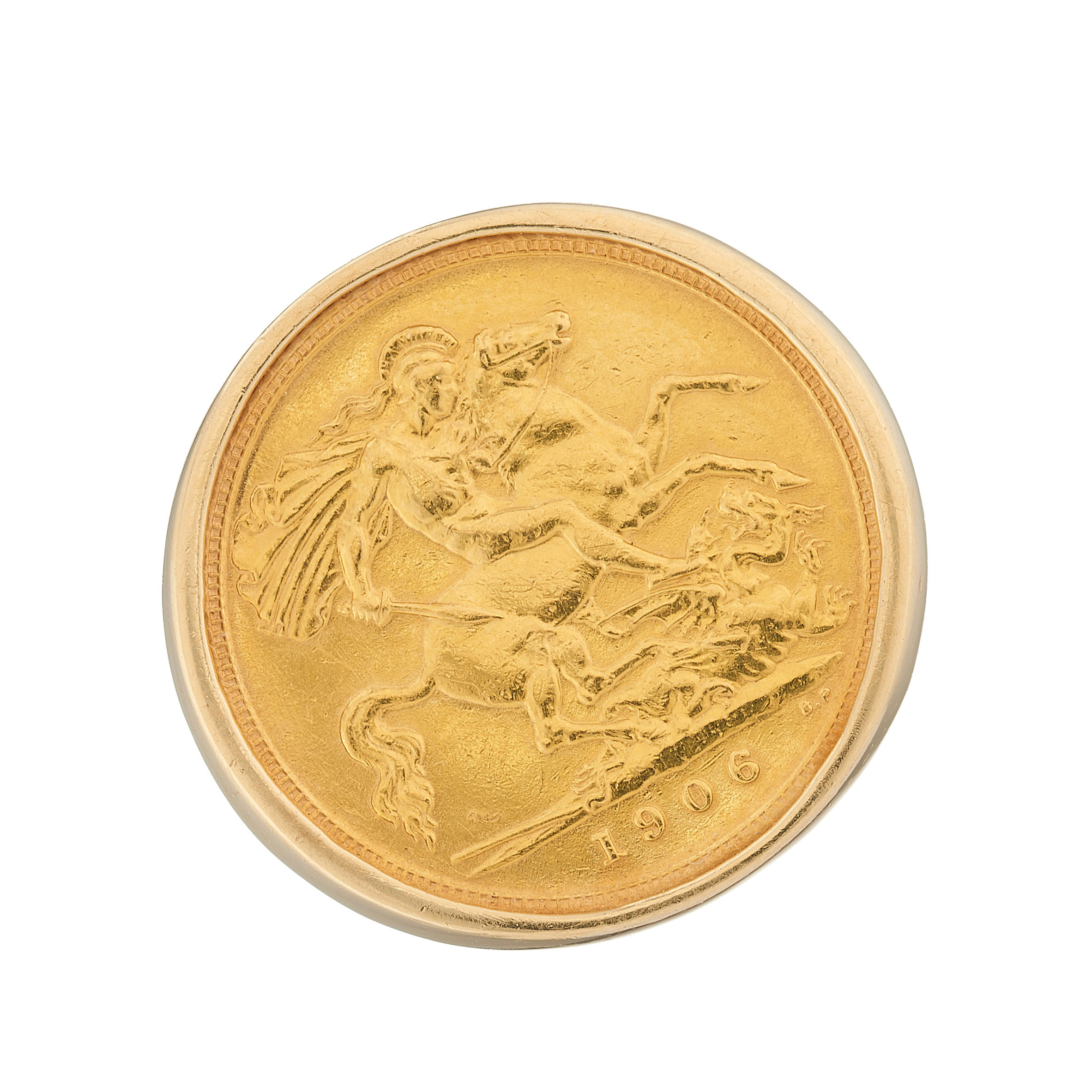 A 9ct gold half sovereign coin ring