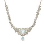 A 19th century aquamarine and rose-cut diamond necklace