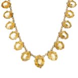 A Victorian yellow metal citrine riviere necklace