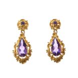 A pair of late Victorian 18ct gold, amethyst drop earrings