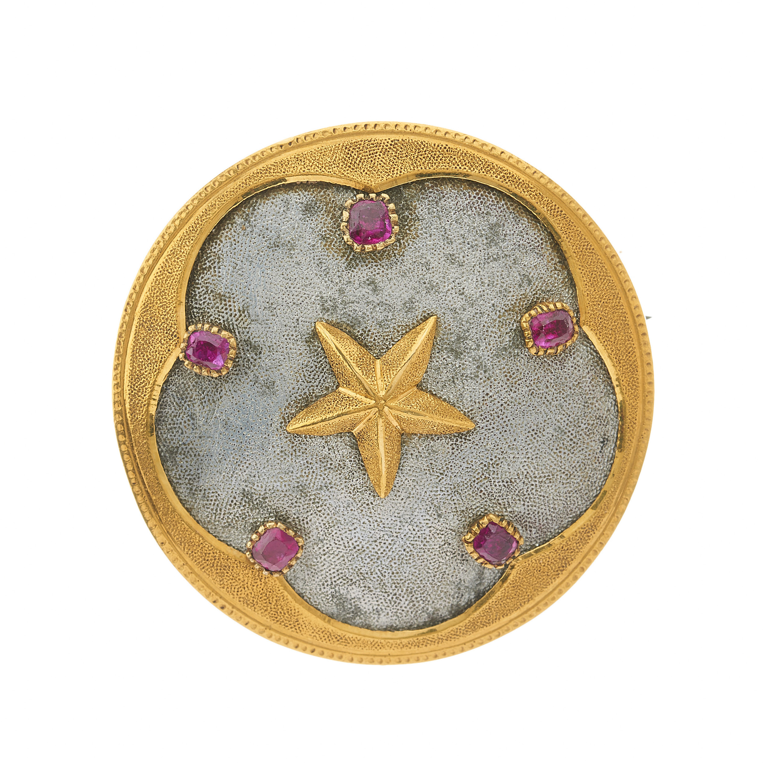 An early 20th century French 18ct gold ruby brooch