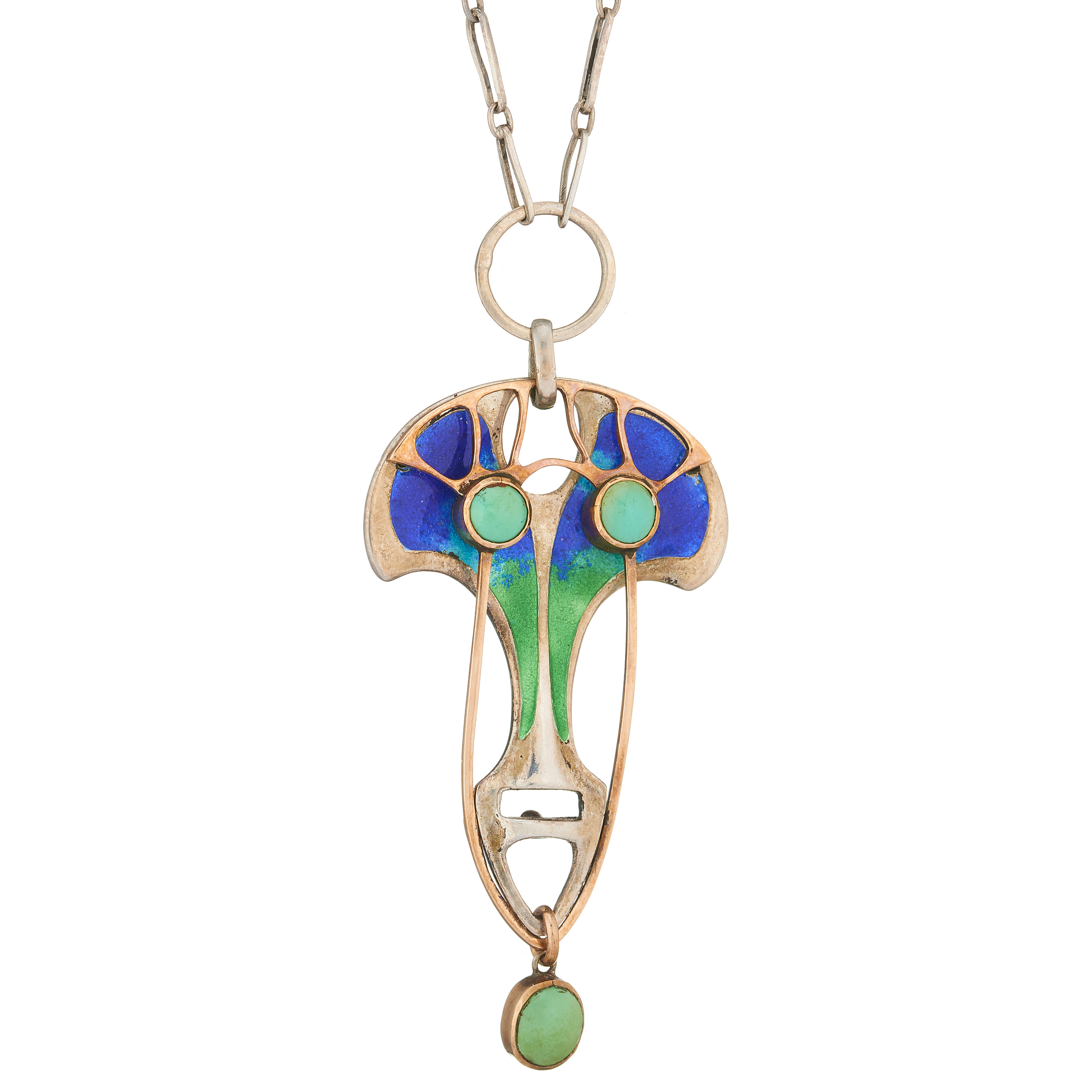 Theodor Fahrner for Murrle Bennett, an Art Nouveau silver and gold, turquoise and enamel necklace