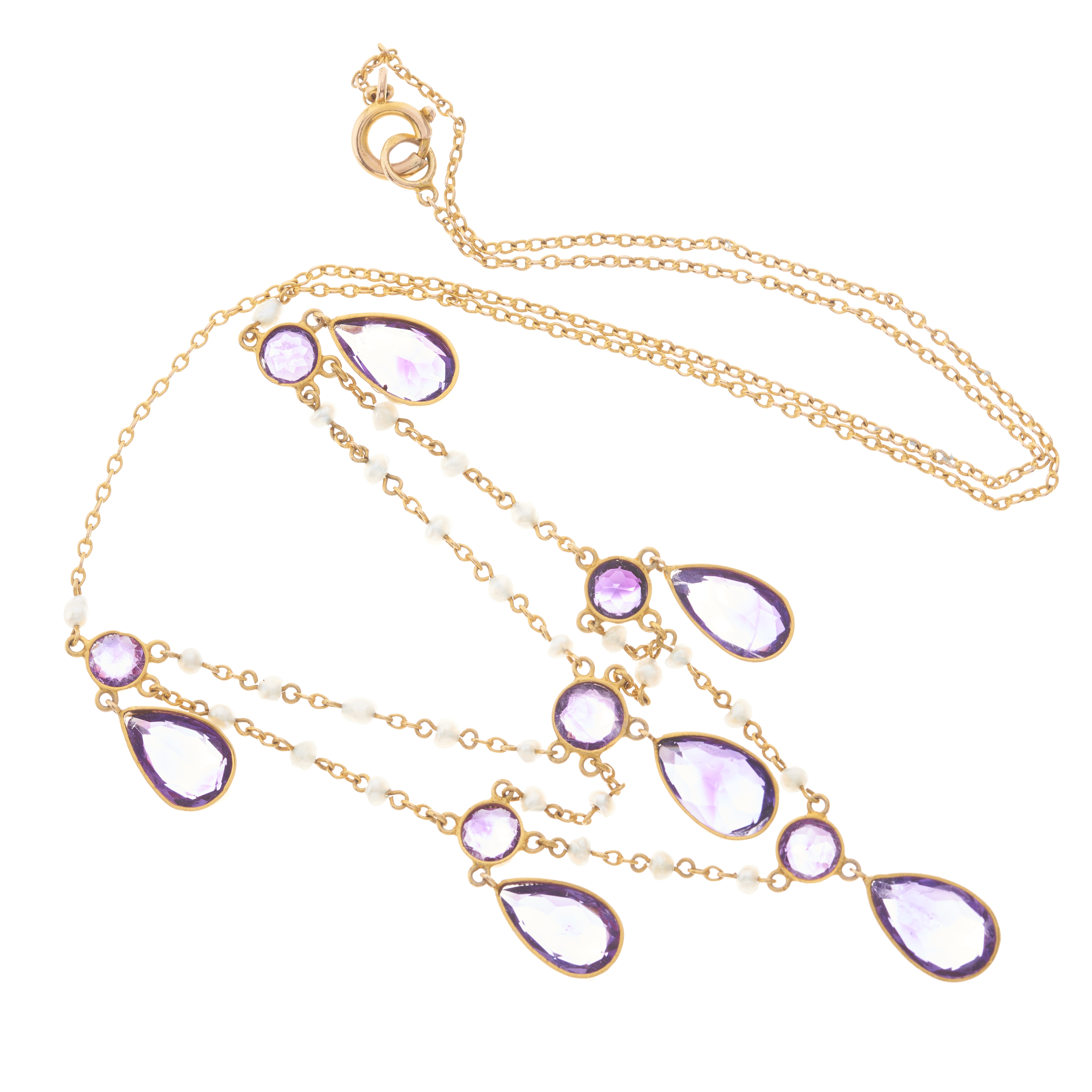 An early 20th century gold, amethyst and seed pearl festoon necklace - Image 2 of 2