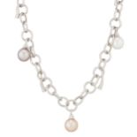 An 18ct gold diamond, blue topaz and cultured pearl necklace