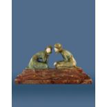 Demetre Chiparus, Tender Promises, an Art Deco bronze and carved chryselephantine figure group