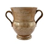 An early 19th Century sale glazed stoneware large marriage presentation loving cup, Nottingham or