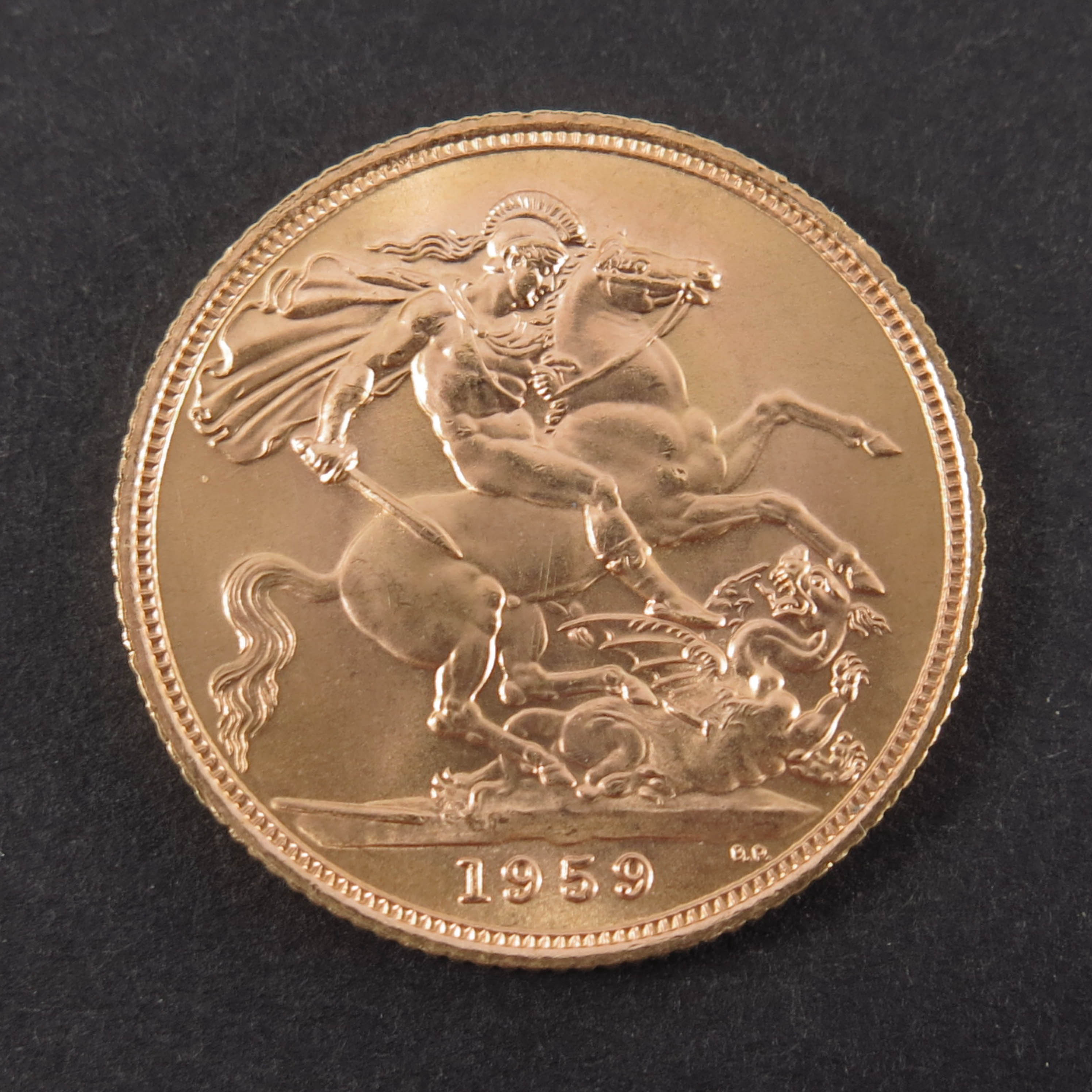Elizabeth II, gold sovereign coin dated 1959