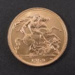 Elizabeth II, gold sovereign coin dated 1959