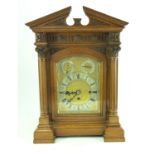 John Hall & Co, Manchester, a late Victorian light oak bracket clock, circa 1890, the case of