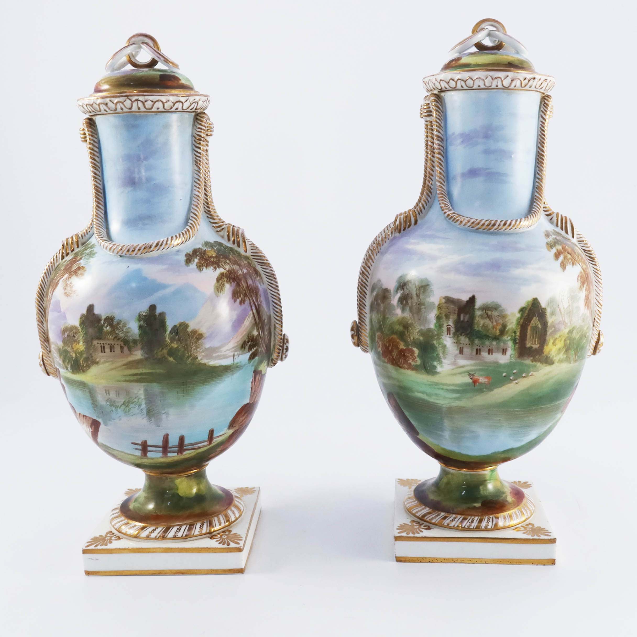 A pair of mid 19th century Sevres shape possibly Minton 'rope festoon' classical vases - Image 4 of 6