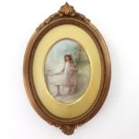 G White for Minton, an oval porcelain plaque, circa 1890, painted with a young girl with a basket