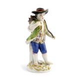 A Meissen figure of a boy vintner, 20th Century, modelled standing wearing a hat and carrying a
