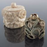 An oriental ivory cylinder box and cover, late 19t