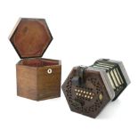 A C. Wheatstone concertina, 19th Century, rosewood fretwork end boards, 48 buttons in total, No.