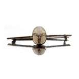 A late 19th century century silver, agate and diamond scarab beetle bar brooch