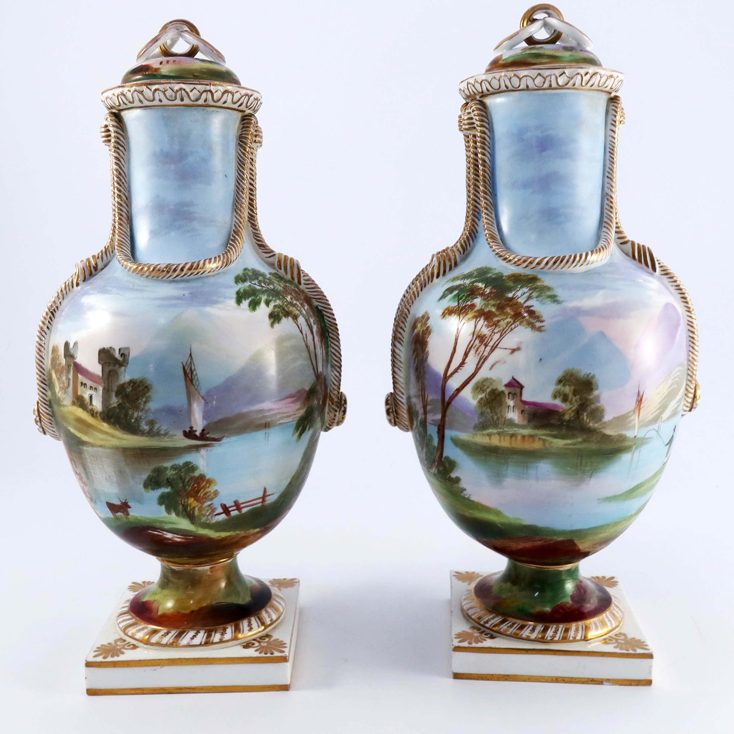 A pair of mid 19th century Sevres shape possibly Minton 'rope festoon' classical vases - Image 2 of 6