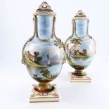 A pair of mid 19th century Sevres shape possibly Minton 'rope festoon' classical vases