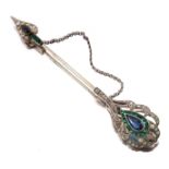 An Art Deco silver, vari-hue paste jabot pin