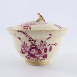 A creamware footed bowl and cover, probably Leeds, circa 1780, of ogee form, flower head final ,