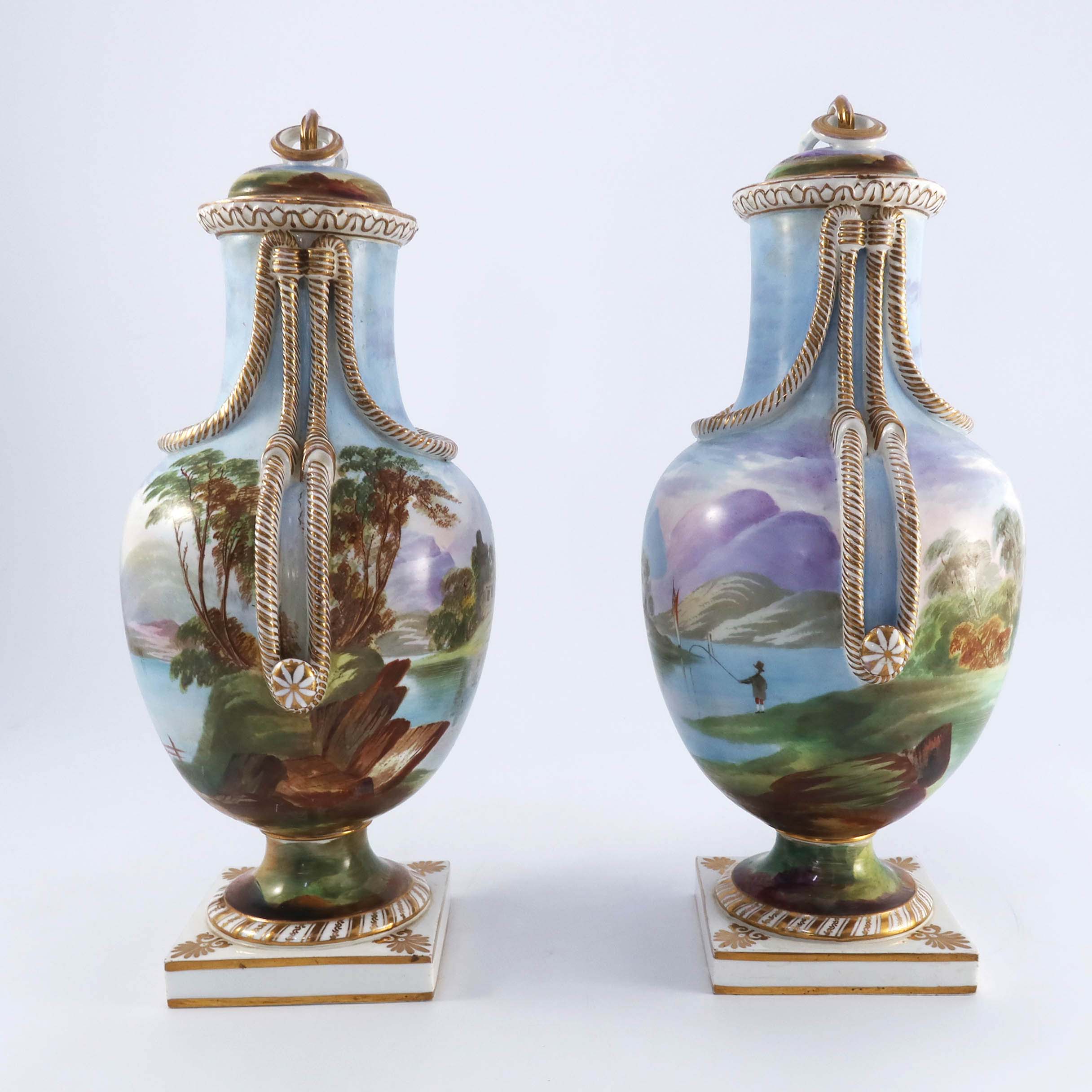 A pair of mid 19th century Sevres shape possibly Minton 'rope festoon' classical vases - Image 3 of 6