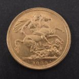 Victoria, gold sovereign coin dated 1889, Sydney Mint mark