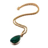 A silver malachite pendant, with 9ct gold chain